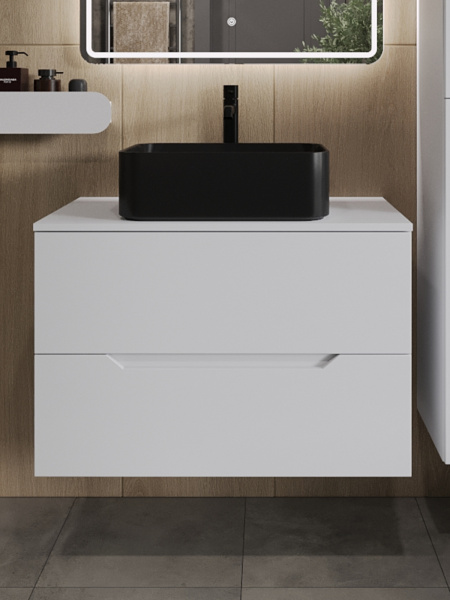 Тумба с раковиной подвесная 80 см, Orange Line Li-80TuwMDF+B02-460MB белый/черный