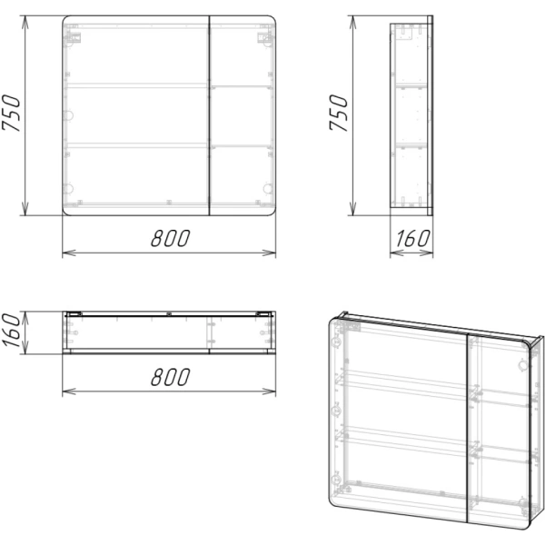 Зеркало-шкаф (82х77) Grossman Талис 208009 левый, бетон пайн