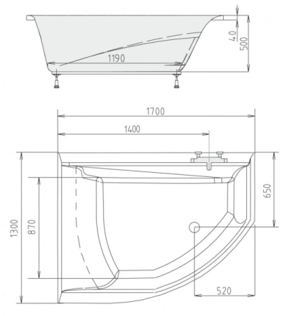 Акриловая ванна Alpen Tandem 170x130 L 6611