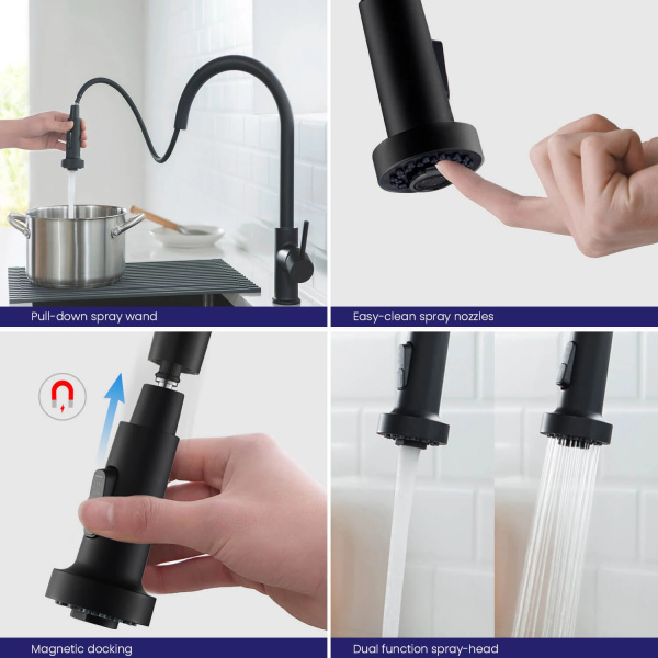 Смеситель для кухни с выдвижной лейкой Timo Saona черный 2316/03FL