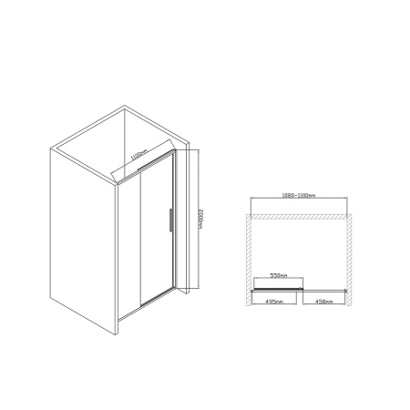 Душевая дверь Vincea Slim-U VDS-2SU110CL, (110х200)  хром, стекло прозрачное