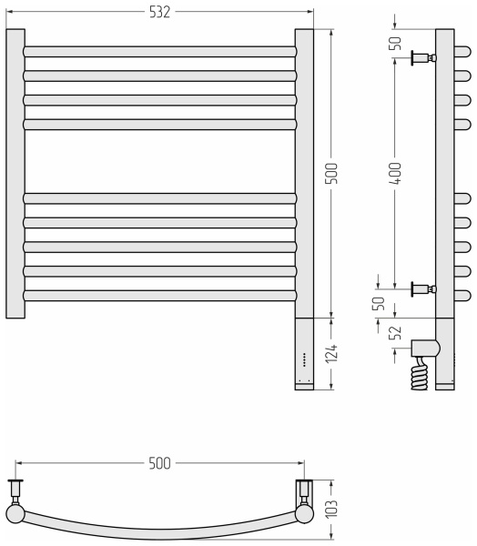 Полотенцесушитель электрический (50х50) Сунержа Богема 3.0 31-5803-5050 правый