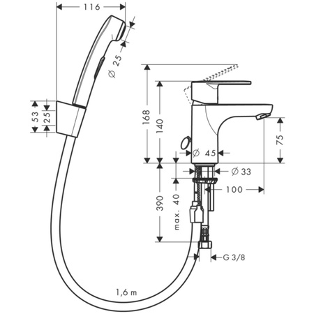 Смеситель для раковины с гигиеническим душем HANSGROHE Talis E2 31165000 