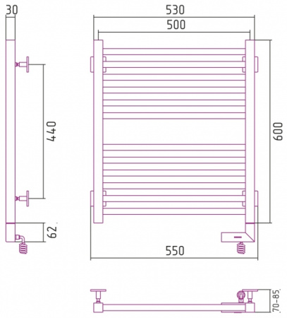 Полотенцесушитель электрический Cунержа Модус 2.0 Правый (600х500) Хром 00-5601-6050
