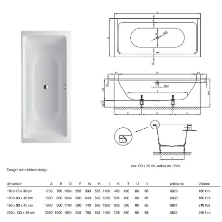 Стальная ванна (200х100) Bette Free 6832-000 AS с шумоизоляцией и антискользящим покрытием
