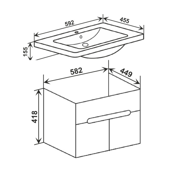 Тумба под раковину Runo подвесная 2 двери  Парма 60 (00-00001037)