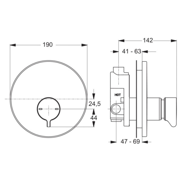 Встраиваемый нажимной смеситель для душа со смешиванием Ideal Standard CERAPLUS B8299AA, хром