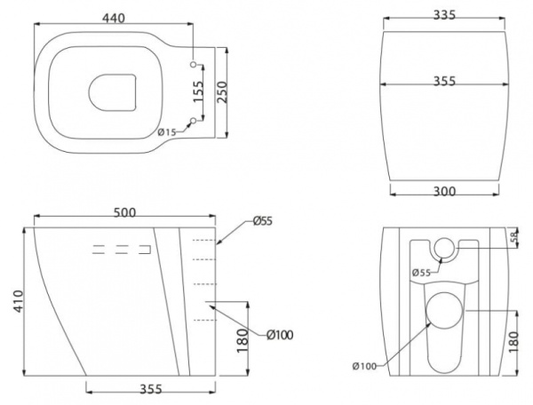 Чаша приставного унитаза BelBagno Aldina BB114CB