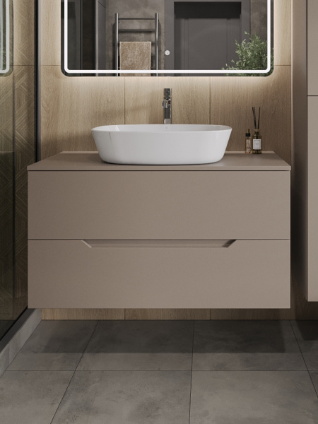 Тумба с раковиной подвесная 100 см, Orange Line Li-100TuLMDF+B08-500W латте/белый