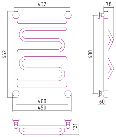Полотенцесушитель Водяной Сунержа Элегия + (60х40) Матовый Черный 31-0205-6040