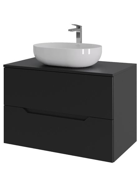 Тумба с раковиной подвесная 80 см, Orange Line Li-80TubMDF+B05-480W черный/белый