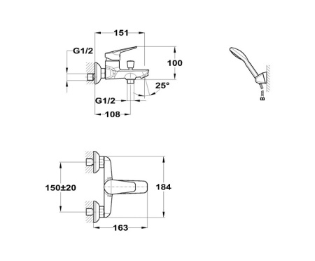 Смеситель для ванны с душевым набором BRIDGE 151-1801-00