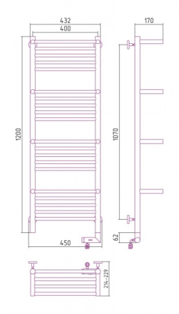 Полотенцесушитель Электрический Cунержа Богема с полкой 2.0 Правый (1200x400) Матовый БЕЛЫЙ 30-5209-1240