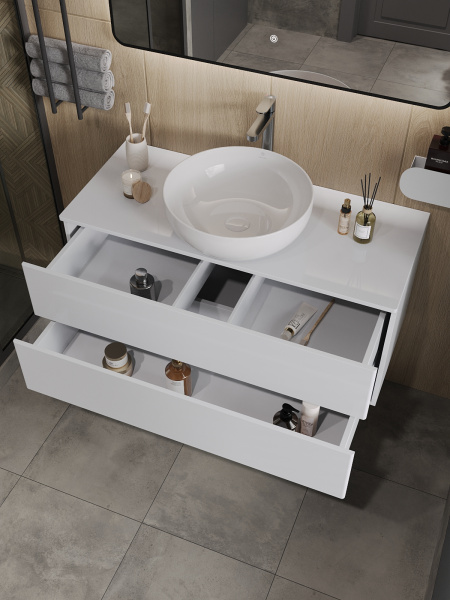 Тумба с раковиной подвесная 100 см, Orange Otto Ot-100TuMDF+B07-420W белый глянец