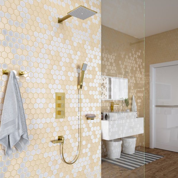 Душевая система встроенная с термостатом Timo Tetra-thermo SX-0199/17SM золото матовое Душевая система встроенная с термостатом Timo Tetra-thermo SX-0199/17SM золото матовое