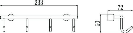 Планка с крючками 4 крючка Savol S-005254 в упаковке 2 шт