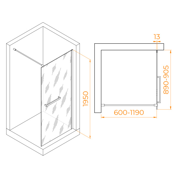 Душевая перегородка 90 см RGW WA-041B Walk In 35104009-14 прозрачное