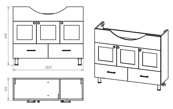 Тумба под раковину Misty Латте 105  П-Лат01105-0122Я