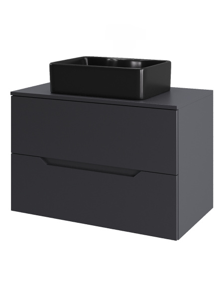 Тумба с раковиной подвесная 70 см, Orange Line Li-70TugMDF+B01-475MB графит/черный