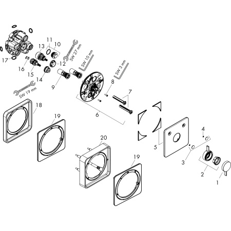 Смеситель для ванны на 2 потребителя Hansgrohe DuoTurn Q 75414000 хром