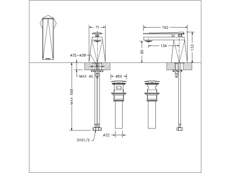 Смеситель для раковины Bravat Diamond M (Golden) F118102G-1-ENG