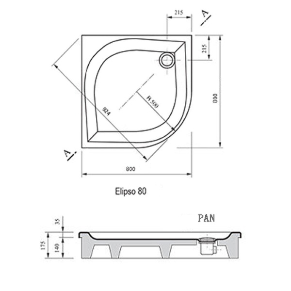 Душевой поддон Ravak Elipso 80 PAN A224401410