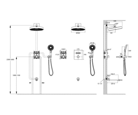 Душевой комплект с изливом Bronze de Luxe OMG 1011W