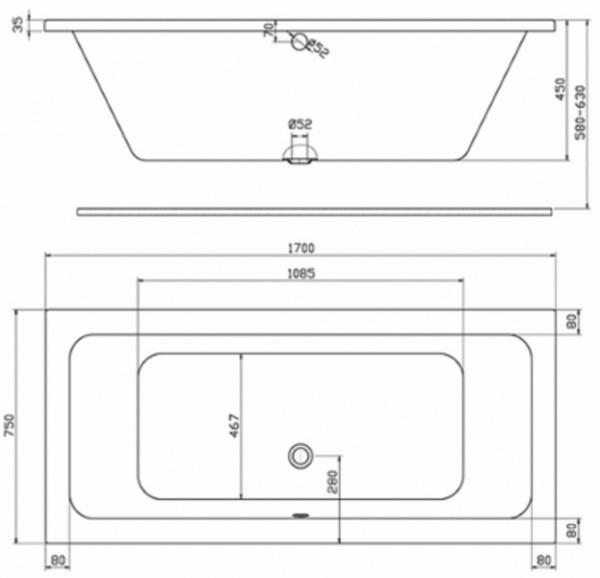 Ванна прямоугольная Kolo Modo (центральный слив) XWP1171000