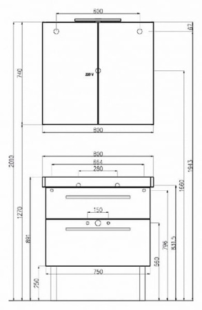 Зеркальный шкаф с подсветкой Villeroy&Boch 2DAY2 A43880E4
