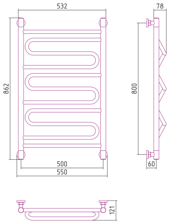Полотенцесушитель Водяной Сунержа Элегия + (80х50) Золото 03-0205-8050