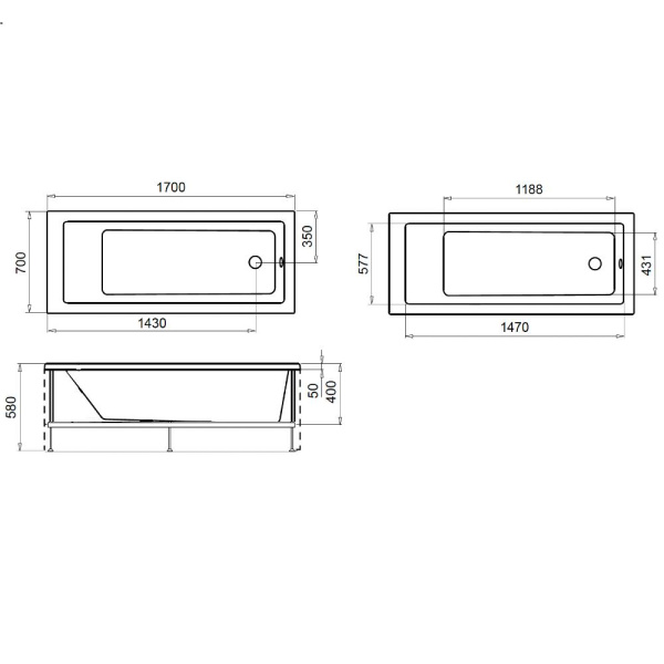 Ванна акриловая (170x70) Am.Pm Gem S W93A-170-070B-A