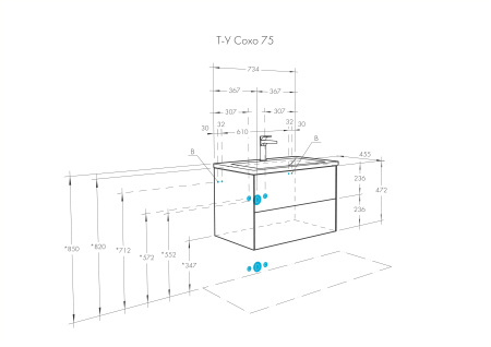 Тумба с раковиной Aquaton Сохо 75 1A2581K1AJA00