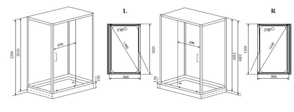 Душевая кабина (90х120) Timo Premium PURO Н-510 R