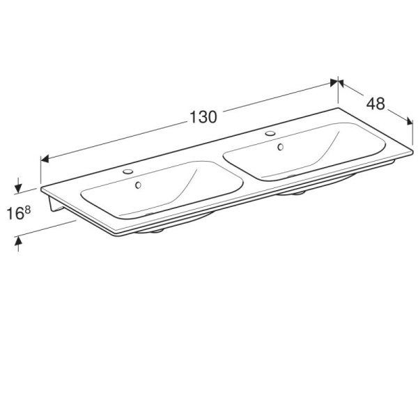 Двойная встраиваемая раковина Geberit Renova Plan: B=130см, T=48см, отверстие под смеситель по центру, перелив, белый 122230000