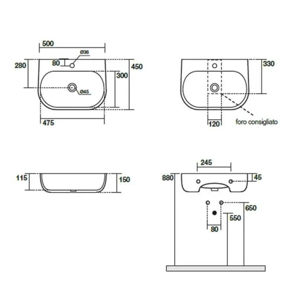 Раковина накладная (50х45) Kerasan Nolita 534001*1 белый глянец