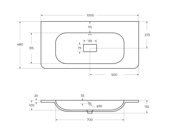Раковина из искусственного камня (100х48) CEZARES CZR-1000/480-LV-MR-NV-W0