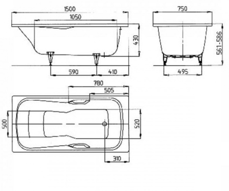 Ванна стальная Kaldewei Dyna Set Star (150x75) 226700010001