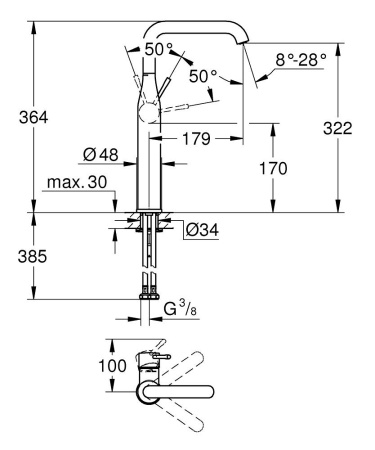 Смеситель для раковины однорычажный  Grohe Essence 24170 AL1 (24170AL1) тёмный графит матовый