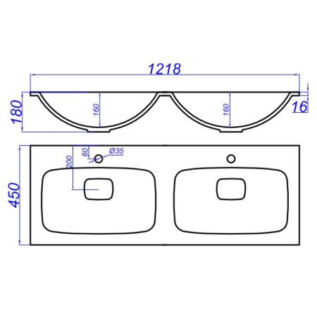Раковины (122х45) Aqwella Malaga 1200 Duet Mal.12.04.D
