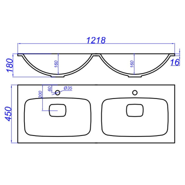 Раковины (122х45) Aqwella Malaga 1200 Duet Mal.12.04.D