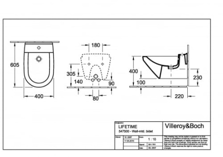 Биде подвесное Villeroy&Boch Lifetime Plus 547500R1