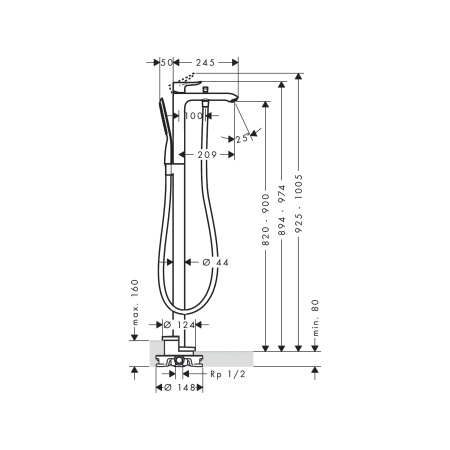 Смеситель напольный для ванны Hansgrohe Metris 31471000 хром