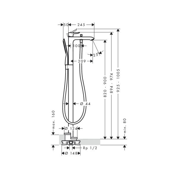 Смеситель напольный для ванны Hansgrohe Metris 31471000 хром