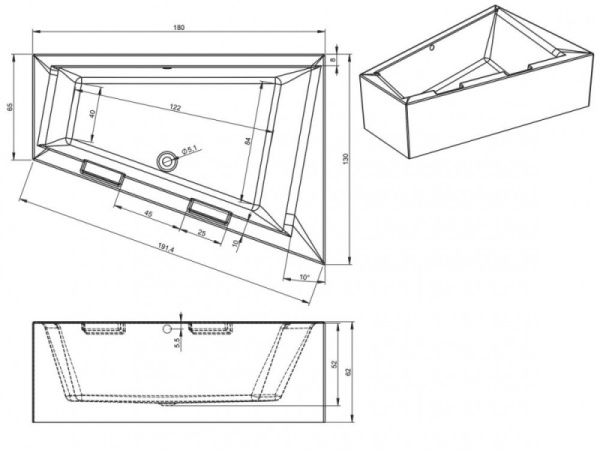 Ванна акриловая Riho Doppio Plug & Play (180х130) L B034009005