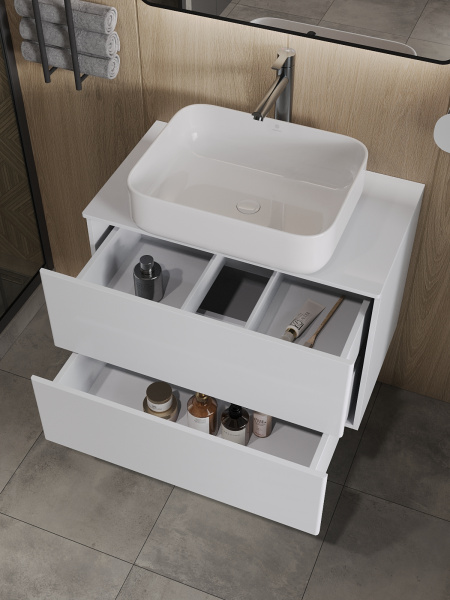 Тумба с раковиной подвесная 75 см, Orange Otto Ot-75TuMDF+B05-500W белый глянец