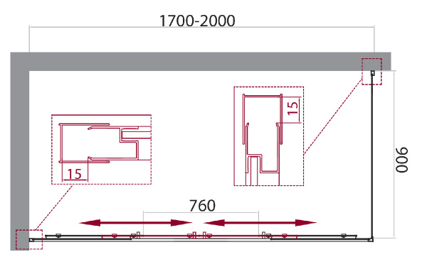 Душевой уголок (170х90) BelBagno UNIQUE-AH-21-170/200-90-P-Cr