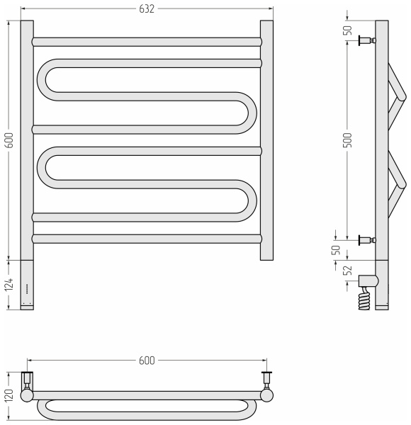 Полотенцесушитель электрический (60х60) Cунержа Элегия 3.0 30-5818-6060 левый