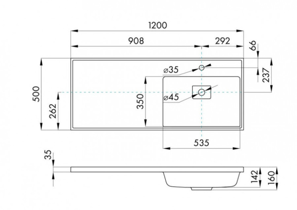 Раковина Aquaton Лайн 1A72083KLF21R, 120 см, литьевой мрамор, правая, графит