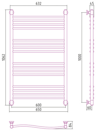 Полотенцесушитель Водяной Сунержа Флюид + (100х60) Матовое Золото 032-0222-1060