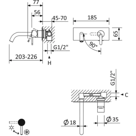 Смеситель для раковины Cezares LEAF-BLI1-L-NOP